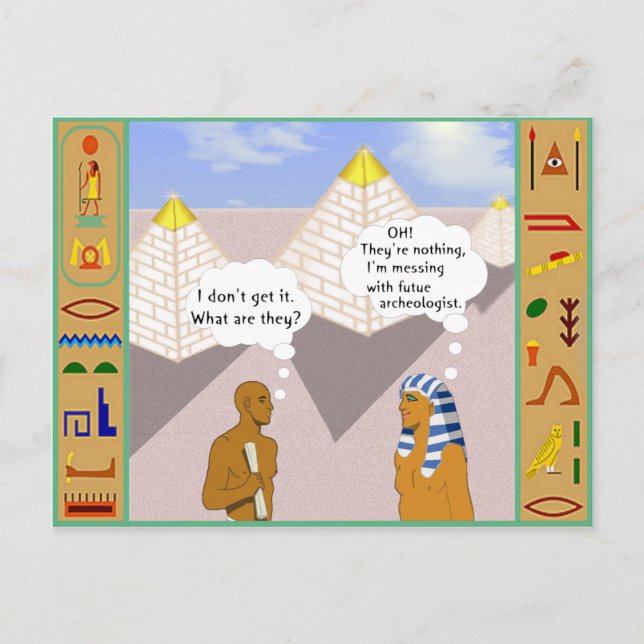 Cartão Postal Explicando as Pirâmides (Frente)