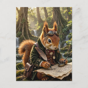 Cartão Postal Explorador Esquilo Steampunk Fofo