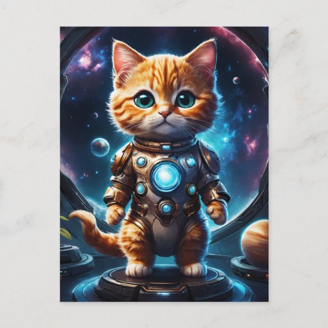 Cartão Postal Explorador Intergaláctico: Ginger Astronaut Kitten (Frente)