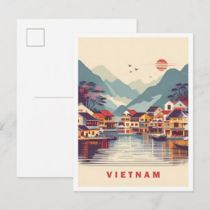 Cartão Postal Explorar Ilustração de Viagem Vintage do Vietnã