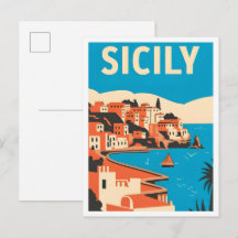 Explore a Sicília Itália Ilustração de Viagem Vint
