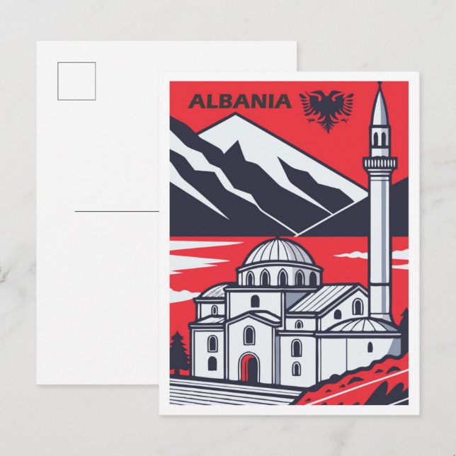 Cartão Postal Explore Albania Vintage Travel Illustration (Frente/Verso)