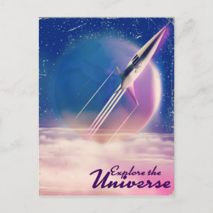 Cartão Postal Explore o Universo Cartaz vintage do espaço