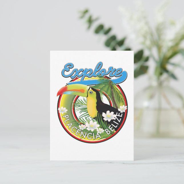 Cartão Postal Explore Placencia Belize logotipo de viagem (Em pé/Frente)