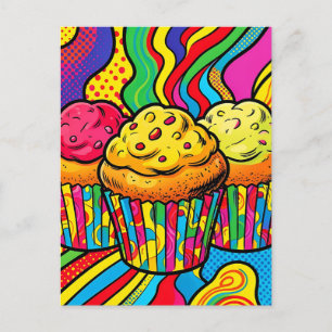 Cartão Postal Explosão de Cupcakes de Arco-Íris da Pop Art
