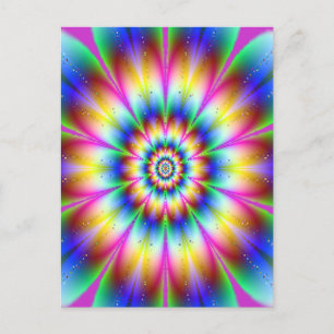 Cartão Postal Explosão do arco-íris da Flor Fractal