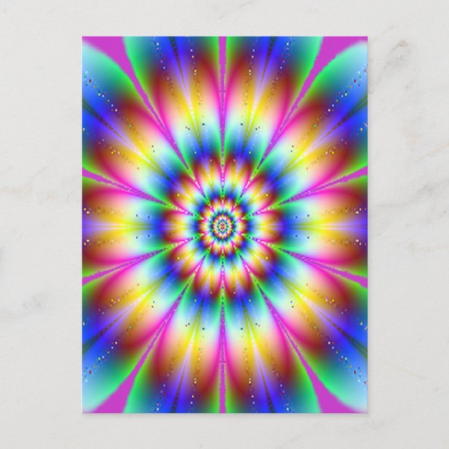 Cartão Postal Explosão do arco-íris da Flor Fractal (Frente)
