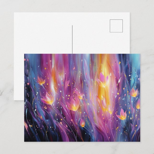 Cartão Postal Explosão floral luminosa abstrata (Frente/Verso)