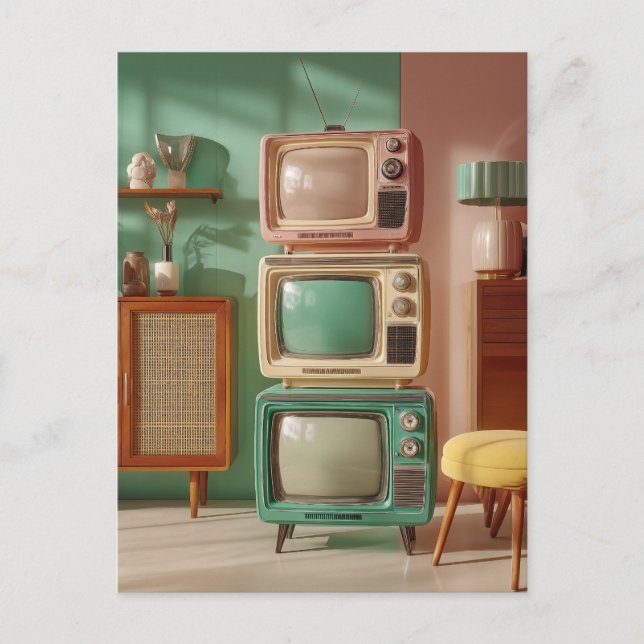 Cartão Postal Exposição de Televisores Retro Empilhados (Frente)