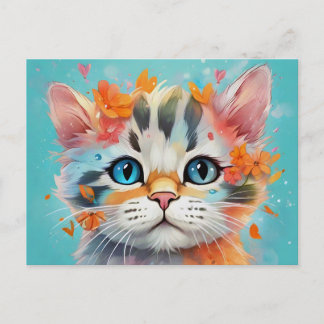 Cartão Postal Extreme Cute Watercolor Cat # 1