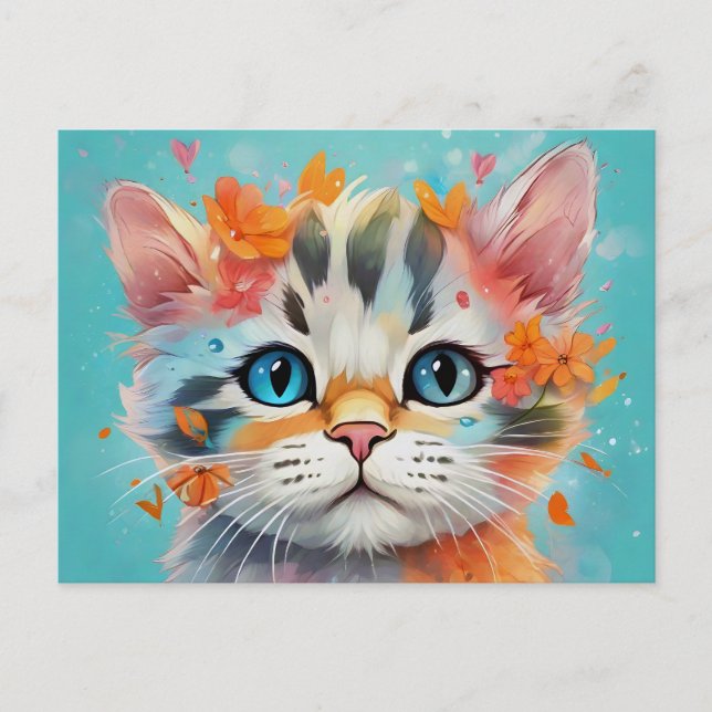 Cartão Postal Extreme Cute Watercolor Cat # 1 (Frente)