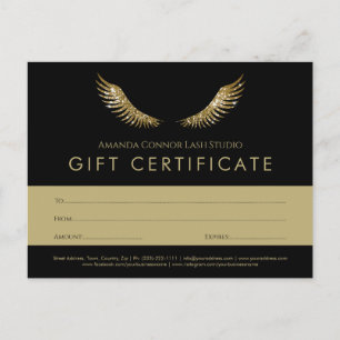 Cartão Postal Eyelash Dourado Wings Black Gift Certificate Vouch