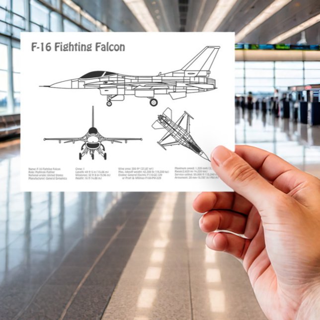 Cartão Postal F-16 Falcão de Luta - Planos de Impressão Blueprin (Criador carregado)