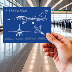 Cartão Postal F-16 Fighting Falcon - Plano de Blueprint de Avião