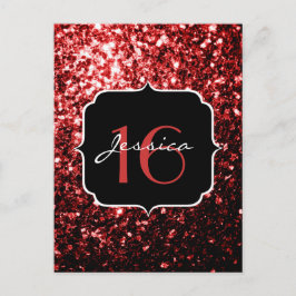 Cartão Postal Faaux vermelho escuro brilha Glamor Sweet 16