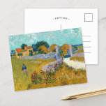 Cartão Postal Fábrica de Provença | Vincent van Gogh<br><div class="desc">Farmhouse in Provence (1888) por Vincent Van Gogh,  artista poste-impressionista holandês. Arte original é um óleo na pintura da paisagem da canvas em amarelos vibrantes do ouro e tons azuis aqua. Use as ferramentas de design para adicionar texto personalizado ou personalizar a imagem.</div>