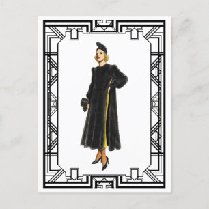 Cartão Postal Faca de Casaco de peles com pelo preto e branco do