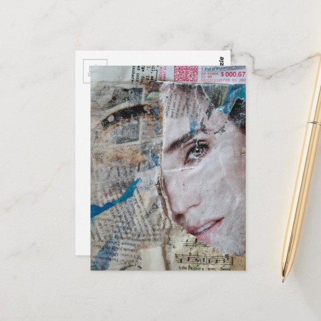 Cartão Postal Face Abstract Mixed Media Collage (Frente/Verso In Situ)