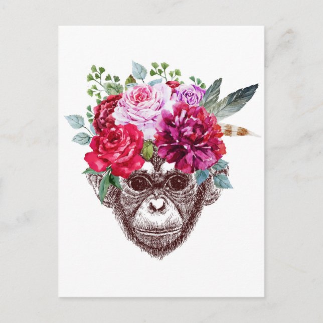 Cartão Postal Face do Macaco Flor (Frente)