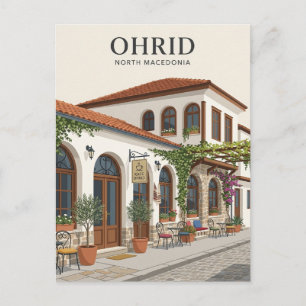 Cartão Postal fachada de café Ohrid Macedônia do Norte