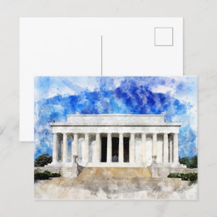 Cartão Postal fachada do Lincoln Memorial em aquarela