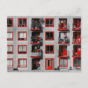Cartão Postal Fachada Vermelha Zuidoost Edifício com Varanda Fot