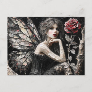 Cartão Postal Fada Adorável Bordada em uma Ramificação