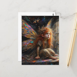 Cartão Postal Fada Adorável com Cabelo Vermelho