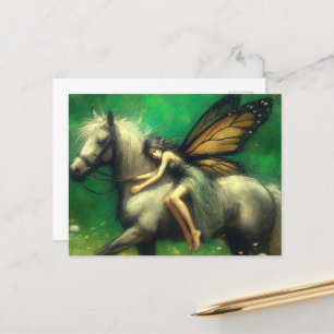 Cartão Postal Fada Adorável Dormindo em um Cavalo