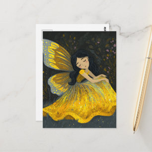 Cartão Postal Fada Adormecida com um Vestido Amarelo