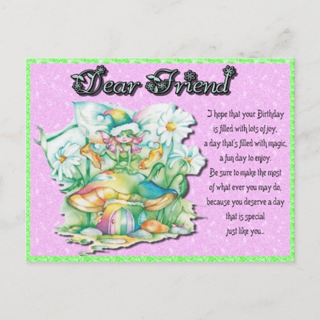 Cartão Postal Fada Amiga Aniversário (Frente)