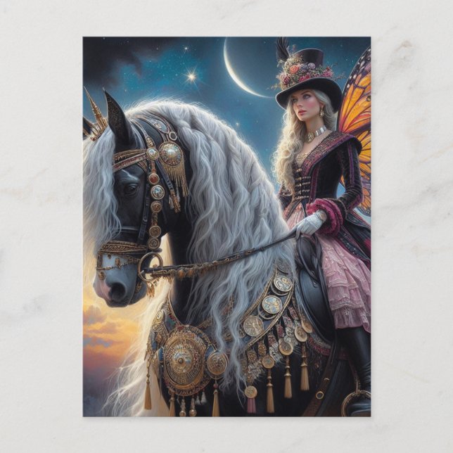 Cartão Postal Fada cavalga cavalo cigano vanner (Frente)