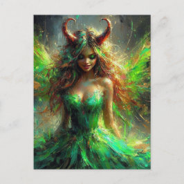 Cartão Postal Fada com chifres em vestido verde