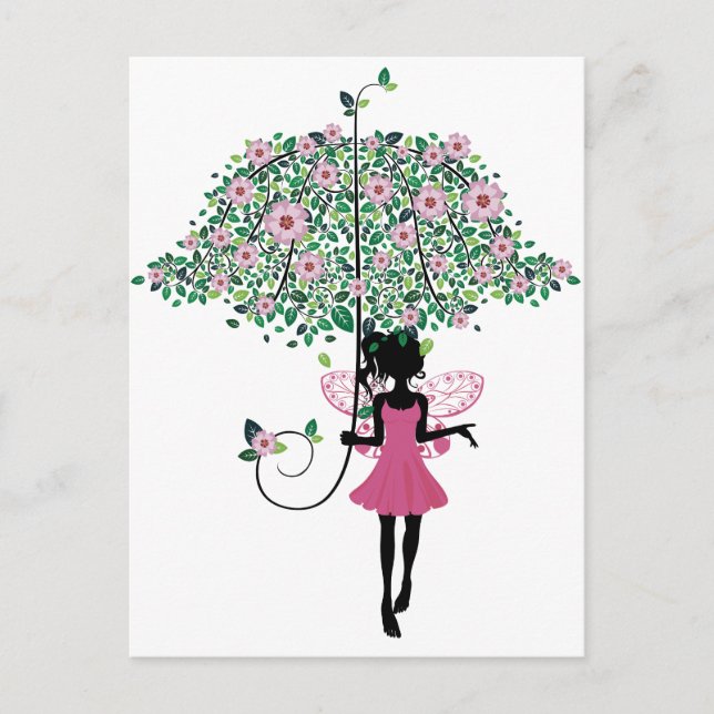 Cartão Postal Fada com Guarda-chuvas Floral (Frente)