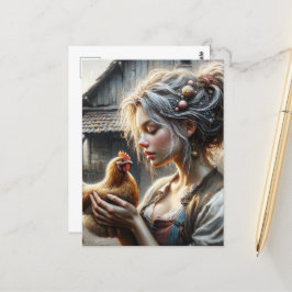 Cartão Postal Fada com Hen