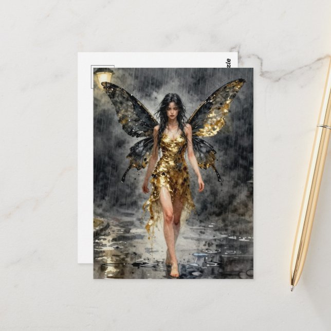 Cartão Postal Fada com um Vestido de Ouro (Frente/Verso In Situ)