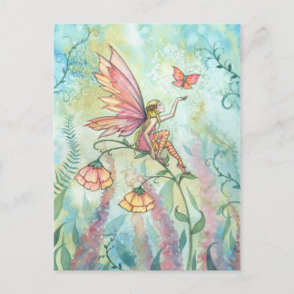 Cartão Postal Fada da Primavera com Arte de Fantasia de Borbolet