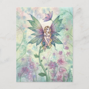 Cartão Postal Fada das Flores do Jardim Místico em Aquarela Cart