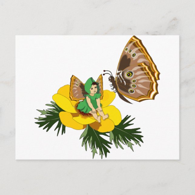 Cartão Postal Fada de Borboleta Verde (Frente)