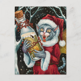 Cartão Postal Fada de Gato Cinza Vampira de Natal Adorável