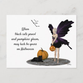 Cartão Postal Fada De Halloween Com Cartão-Postal De Abóbora
