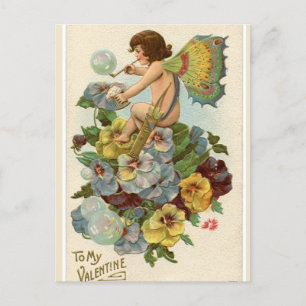 Cartão Postal Fada de Namorados Vintage sobre Namorados de Pansi