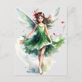 Cartão Postal Fada de Natal com Aquarela