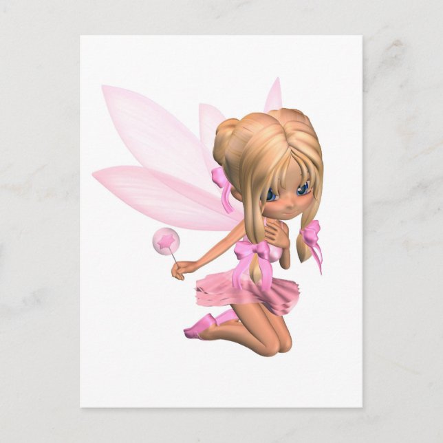 Cartão Postal Fada de Toon Ballerina, de cor rosa - ajoelhada (Frente)