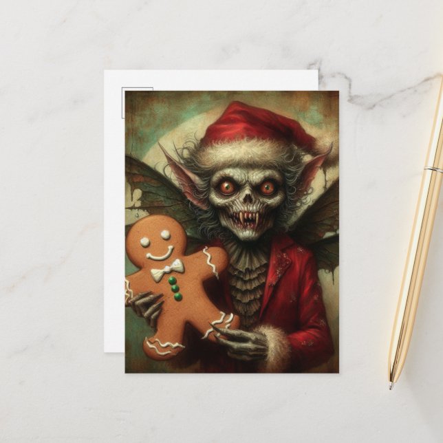 Cartão Postal Fada De Vampiro De Natal Assustadora Com Pão De Ge (Frente/Verso In Situ)