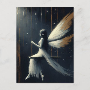 Cartão Postal Fada de vestido branco num baloiço Arte Fantasia