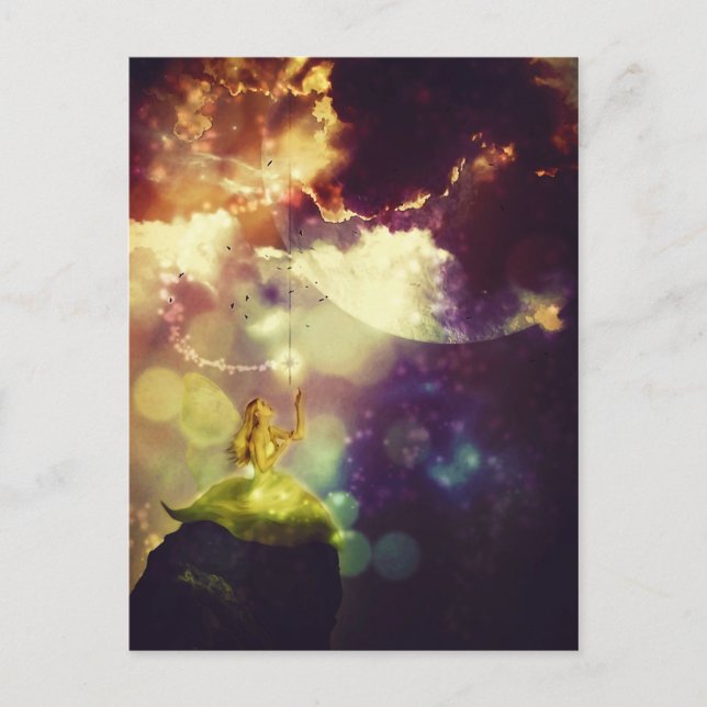 Cartão Postal Fada descendo da lua para uma princesa (Frente)