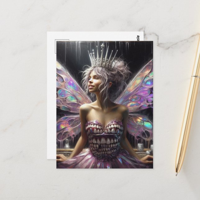 Cartão Postal Fada dos dentes em seu vestido feita de dentes (Frente/Verso In Situ)