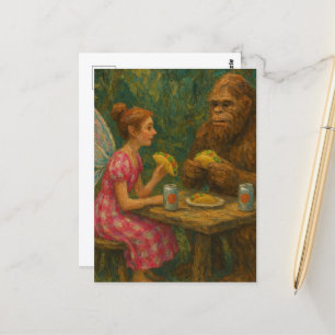Cartão Postal Fada e Sasquatch Comem Tacos