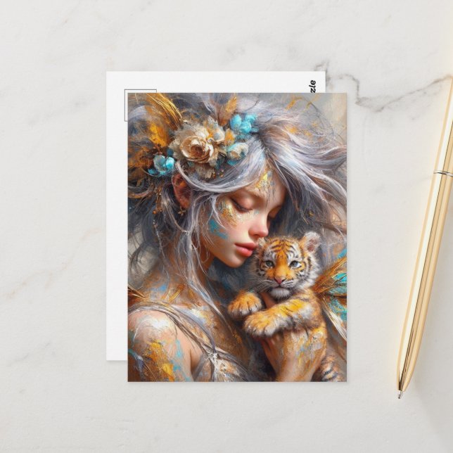 Cartão Postal Fada e seu bebê Tigre Fada (Frente/Verso In Situ)